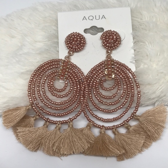 Aqua Jewelry - Aqua Rose Gold Tassel Earrings